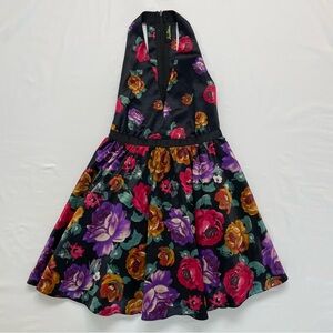 Sam Edelman Russian Romance Black Floral Halter Dress Fit & Flare Size 4